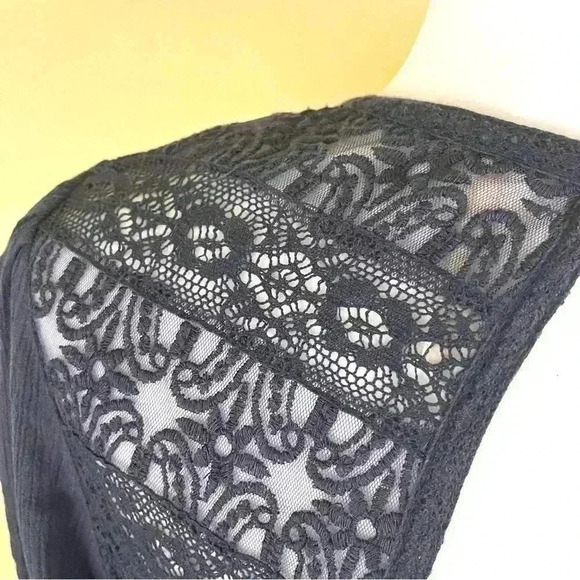 Free People Navy One Night Victorian Peasant Key Hole Back Rayon Tunic Size M - Picture 9 of 16